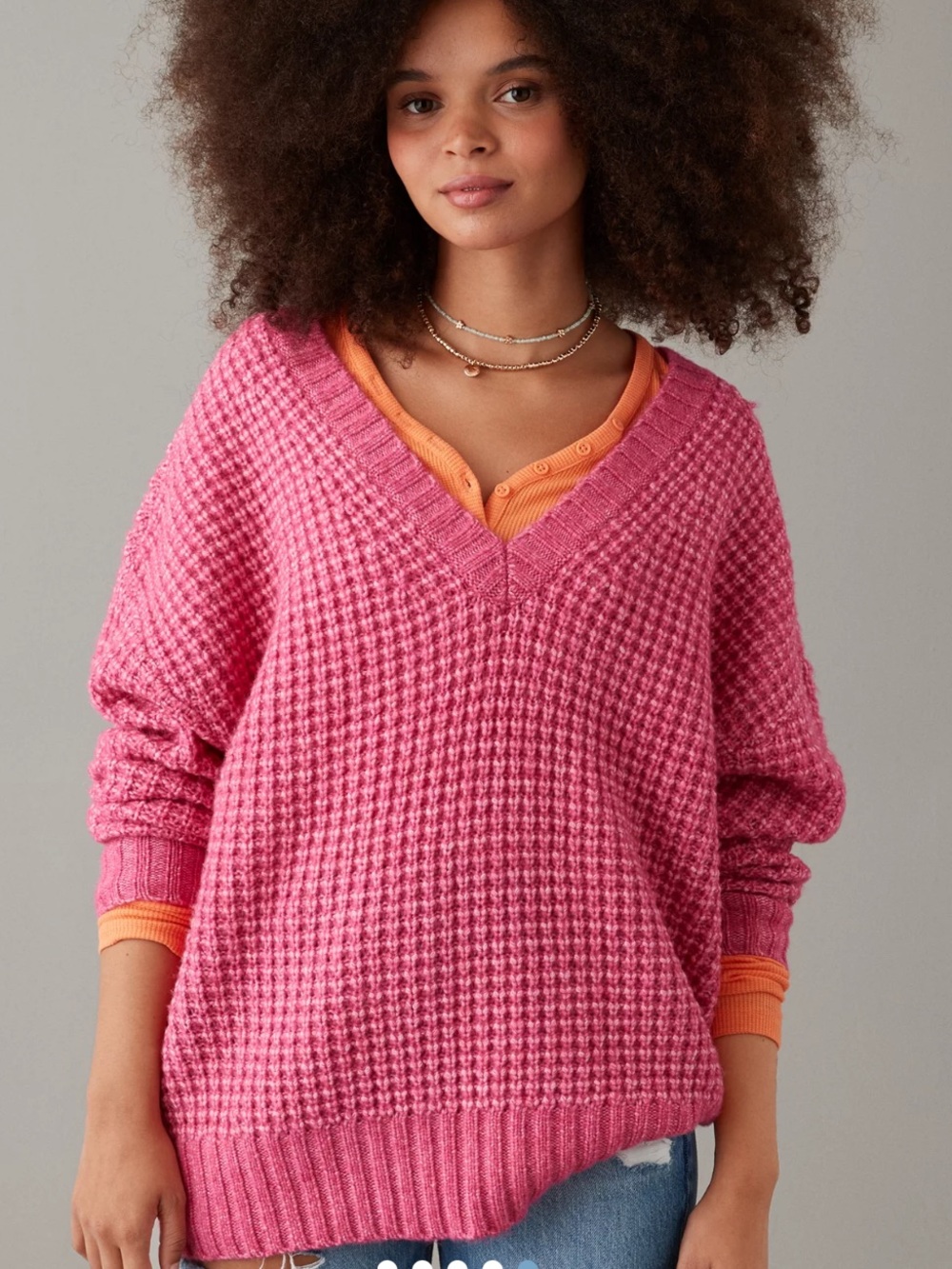 AE Whoa So Cozy Waffle V-Neck Sweater
